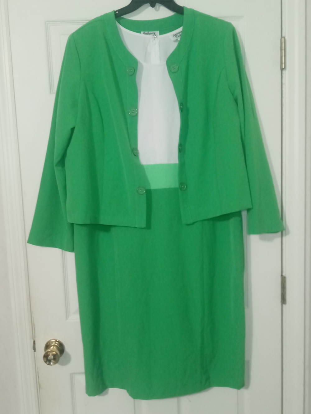 Anthony Richards Size 20W Vibrant Green Colorblock 2pc Dress And Jacket Set